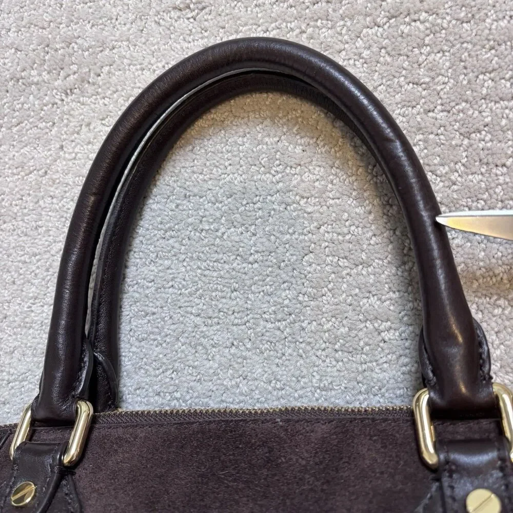 Michael Kors Large Hudson Satchel Suede Leather Coffee Brown Gold $398 Boho Chic